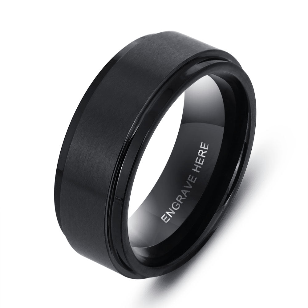 Engraved, Black Stainless Steel Ring