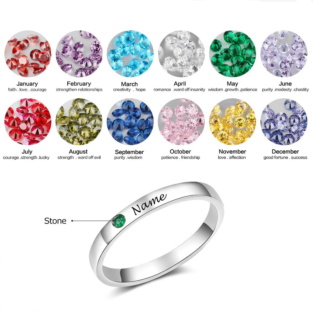 Custom Engraved Ring with Birthstone