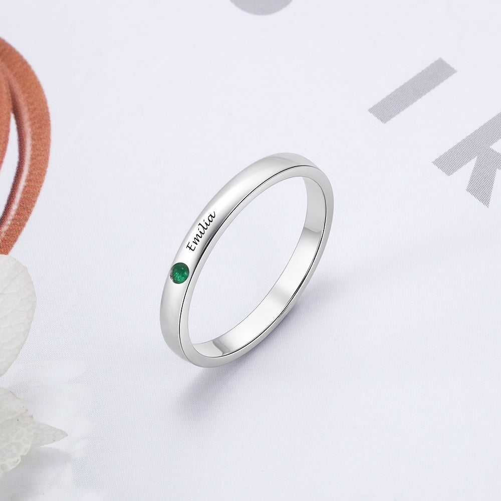 Custom Engraved Ring with Birthstone