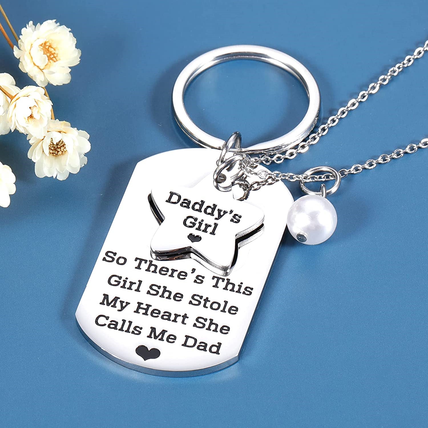 Father + Daughter Necklace & Keychain Heart Puzzle Set