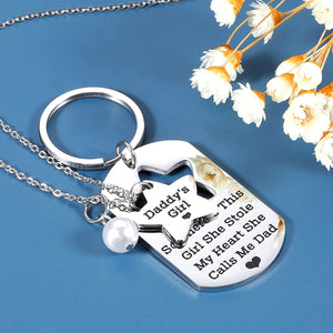 Father + Daughter Necklace & Keychain Heart Puzzle Set